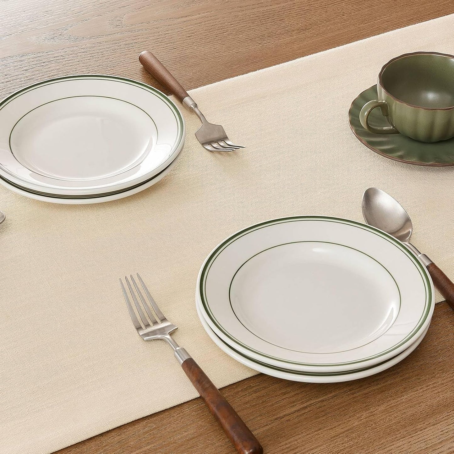 ZeeMart Linen Textured Border Table Runner, 14 x 108 Inch Cream, Farmhouse Style Cream Table Runners 108 Inches Long, Easy Care Everyday Polyester Table Runner