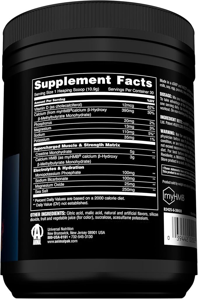 Animal Creatine HMB Powder – 5g Creatine + 3g myHMB with Electrolytes for Recovery & Daily Energy – Dragon Berry Flavor, 30 Servings
