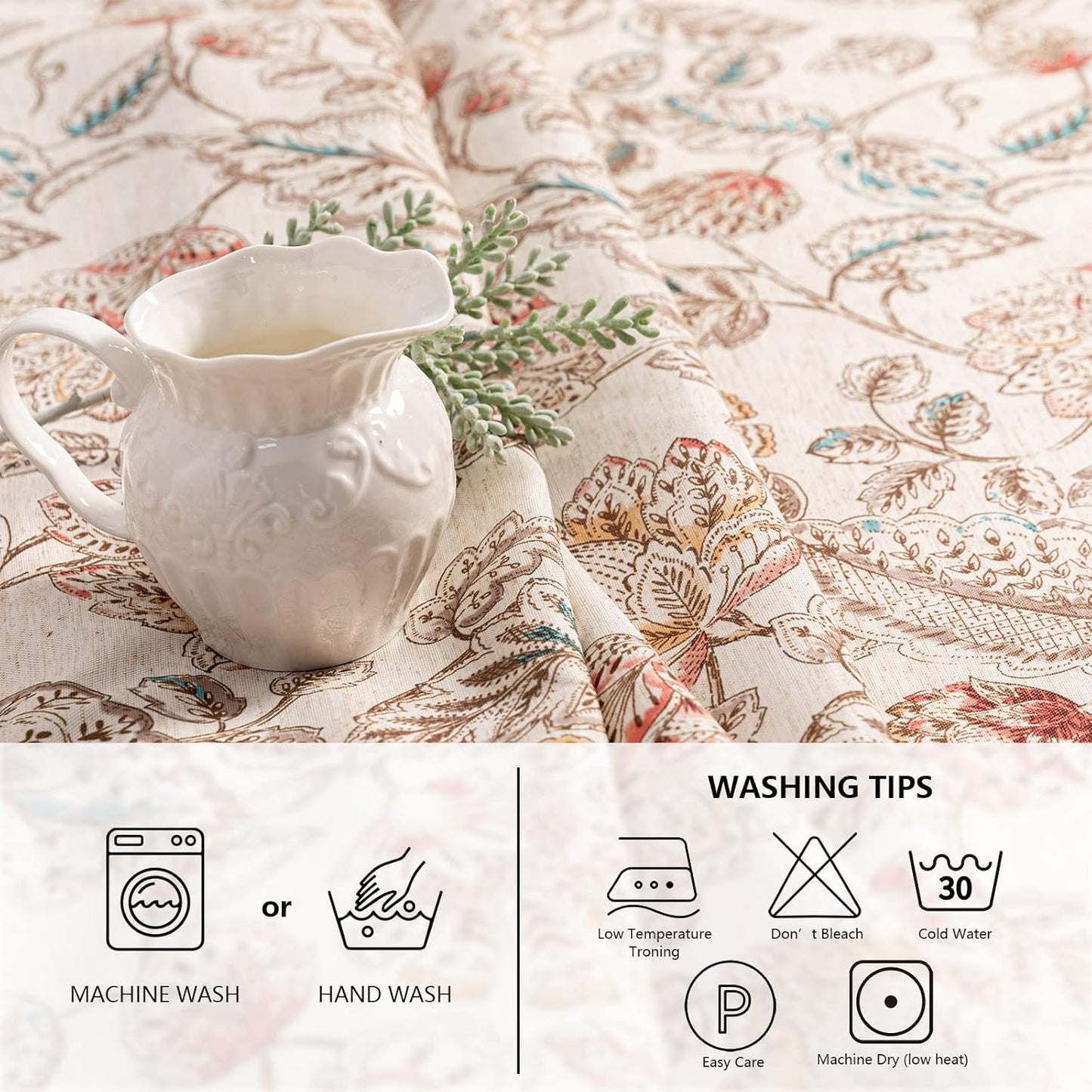 Mysky Home Waterproof Tablecloth Rectangle 60x102 Inch Rustic Burlap Tablecloth Spring Floral Linen Table Cover Farmhouse Decoration Rectangle/Oblong for Holiday, Dinner, Indoor and Outdoor Use, Brown