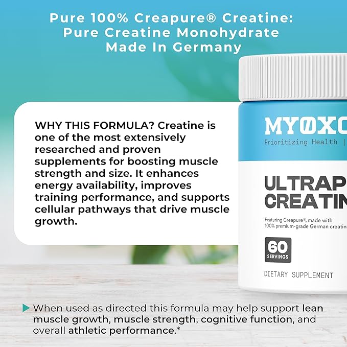 MYOXCIENCE UltraPure Creatine | Featuring Creapure | Supports Muscle Performance, Cognition and Lean Body Mass | 60 Servings