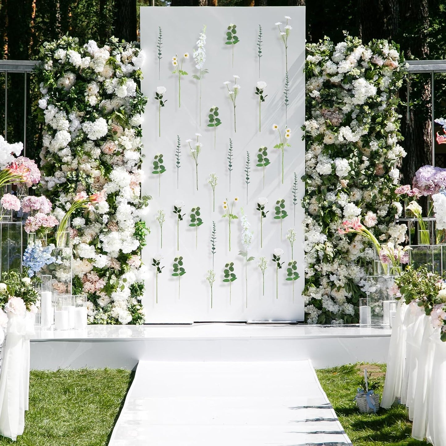 Hoteam 26 Pcs DIY Flower Garland Artificial Hanging Wildflower Backdrop Set Fake Rose Eucalyptus Daisy Poppy Wild Flower Decor for Wedding Party Birthday Home Garden (White)