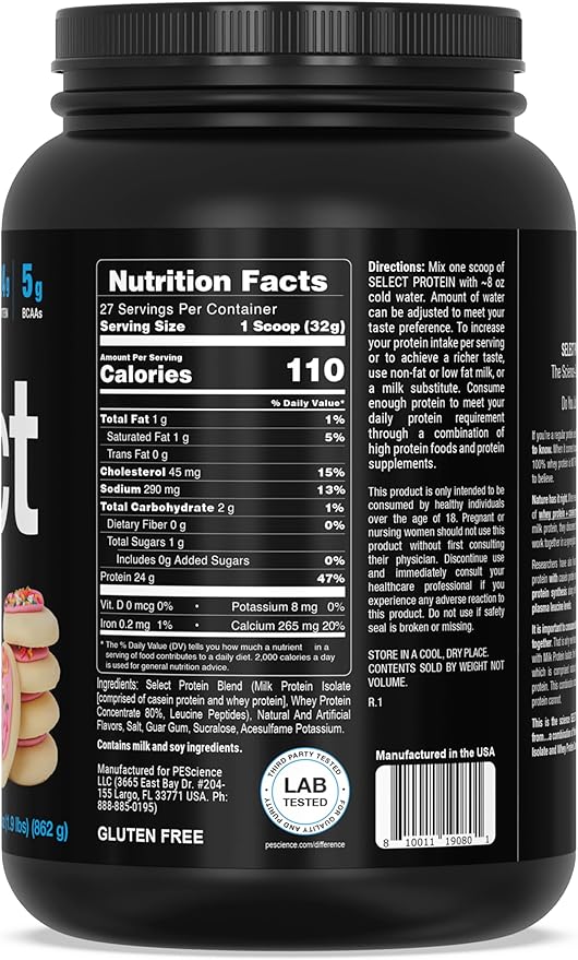 PEScience Select Protein Powder, Whey and Casein Blend, Clean Protein Powder for Women and Men, Low Calorie, Low Carb, Keto Friendly, Gluten Free, Frosted Sugar Cookie, 27 Servings