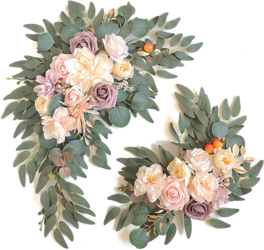 Faux Flower Swag Set of 2 for Wedding Welcome Signs Floral Swag Wedding Reception Ceremony Signs Decor (Champagne)