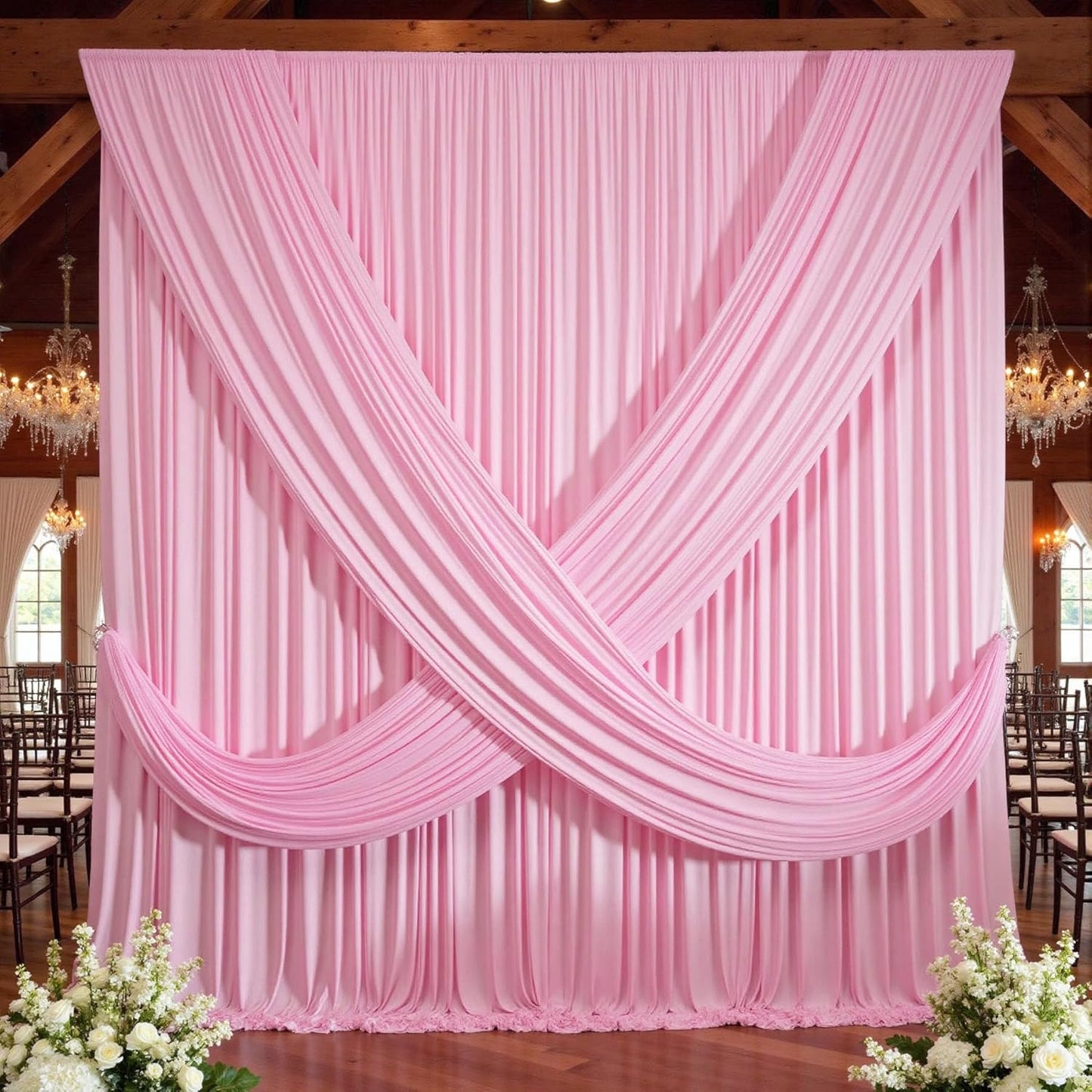 10×12ft Wrinkle Free Pink Backdrop Curtain for Wedding Parties, 2 Panels 5×12ft Long Soft Silky Polyester Backdrop Drapes Baby Pink Photo Back Drop Curtains for Party Photography Background Cloth