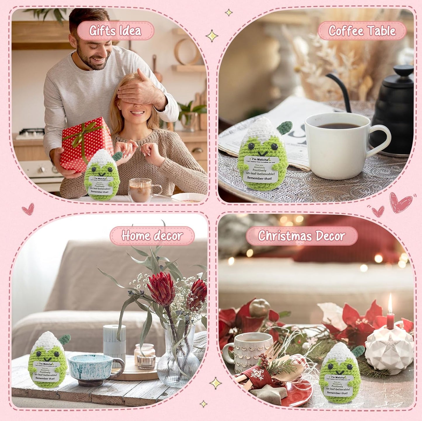 Mini Matcha Crochet Gift,Cute Handmade Positive Crochet,Birthday Gifts for Women Men Presents,Handmade Emotional Positive Crochets Matcha Decor,Office & Home Decor