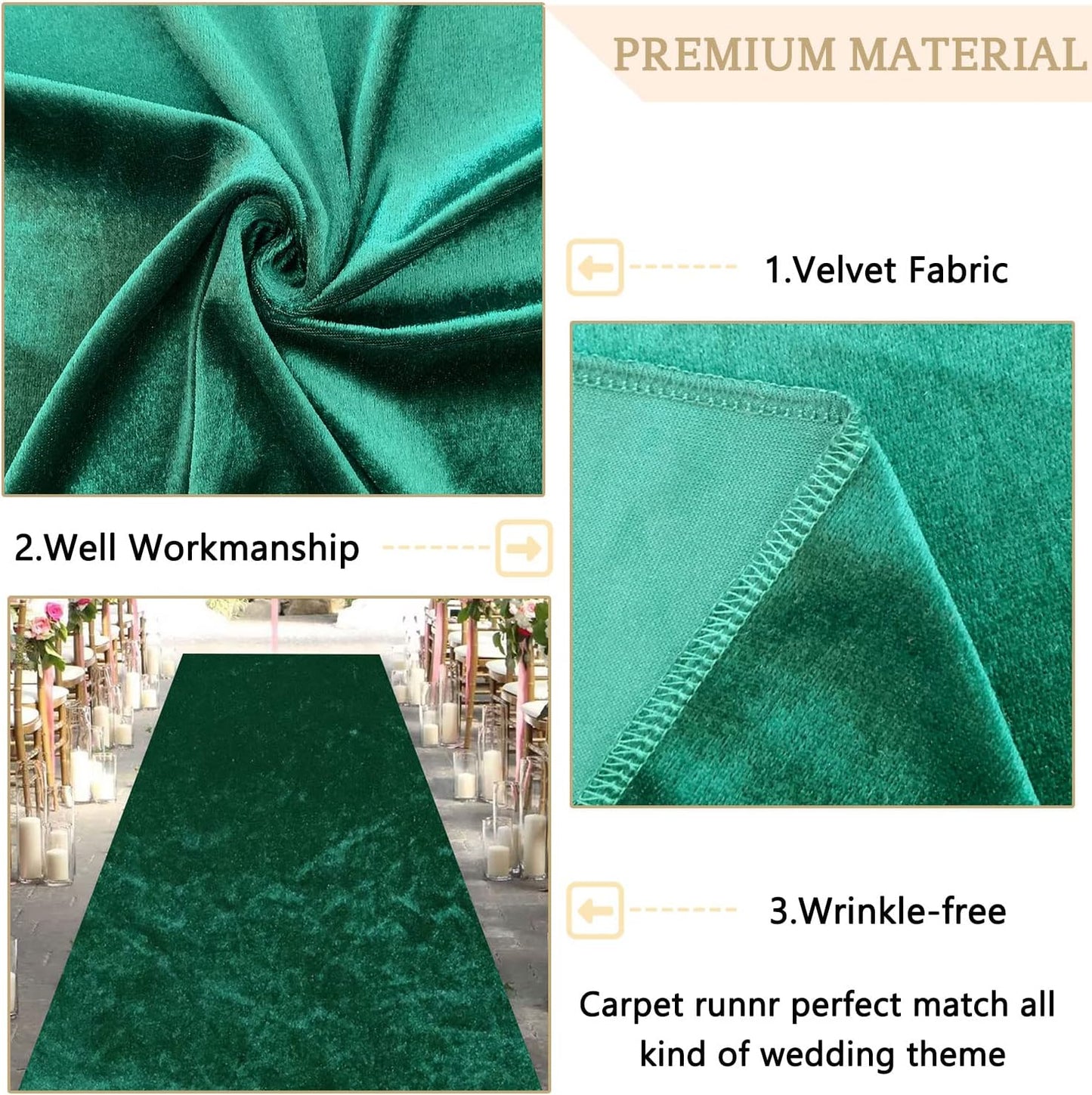 MODFUNS Emerald Green Aisle Runner for Wedding Ceremony 4FTx20FT Wedding Runner Aisle Indoor Velvet Carpet Runway Rug Modern Bridal Walkway Aisle Floor Runner for Weddding Banquet Graduation