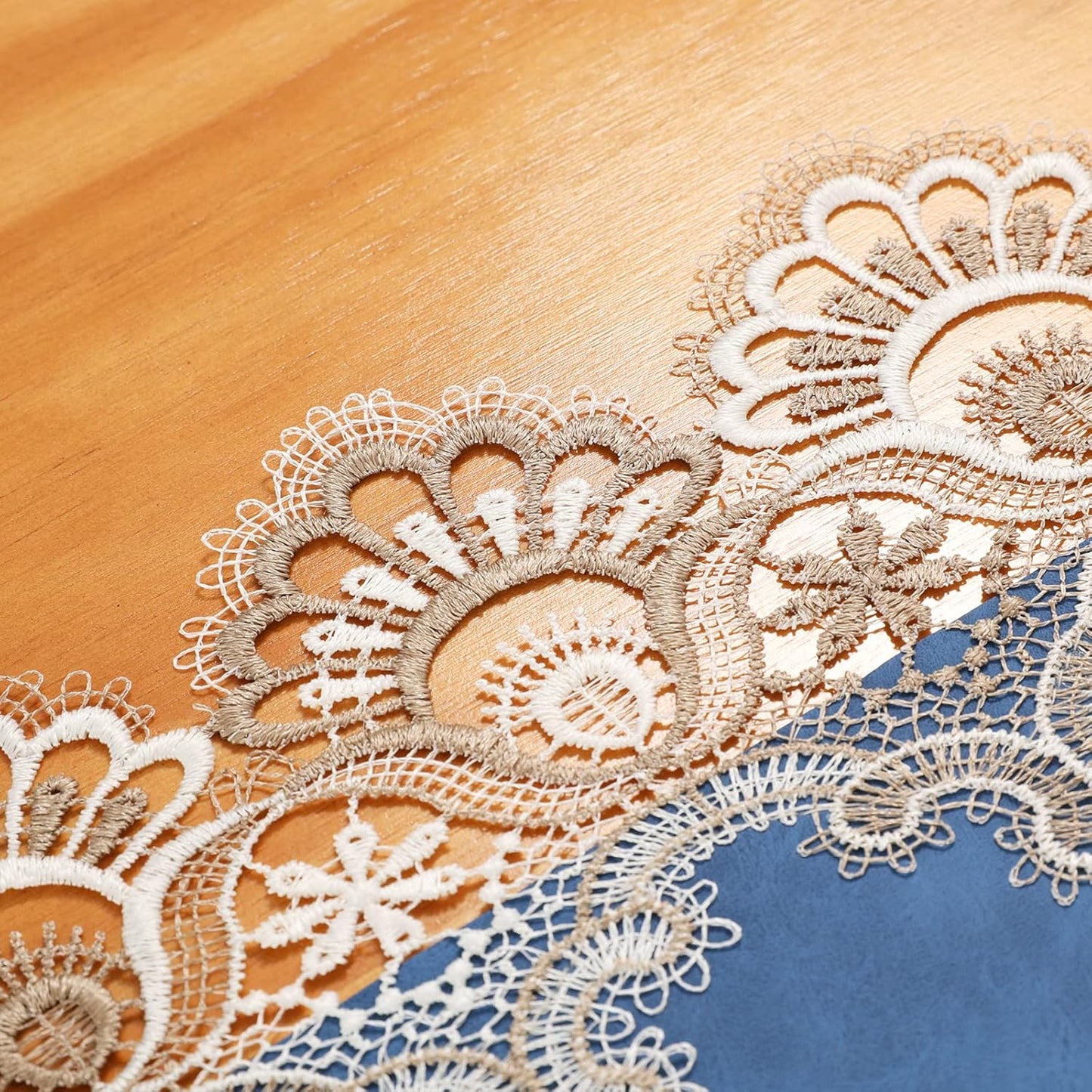 Vintage Lace Dining Table Runner, 72 Inches Macrame Coffee Table Runners for Kitchen Home Christmas Party Decorations (16x72 inch,Blue)