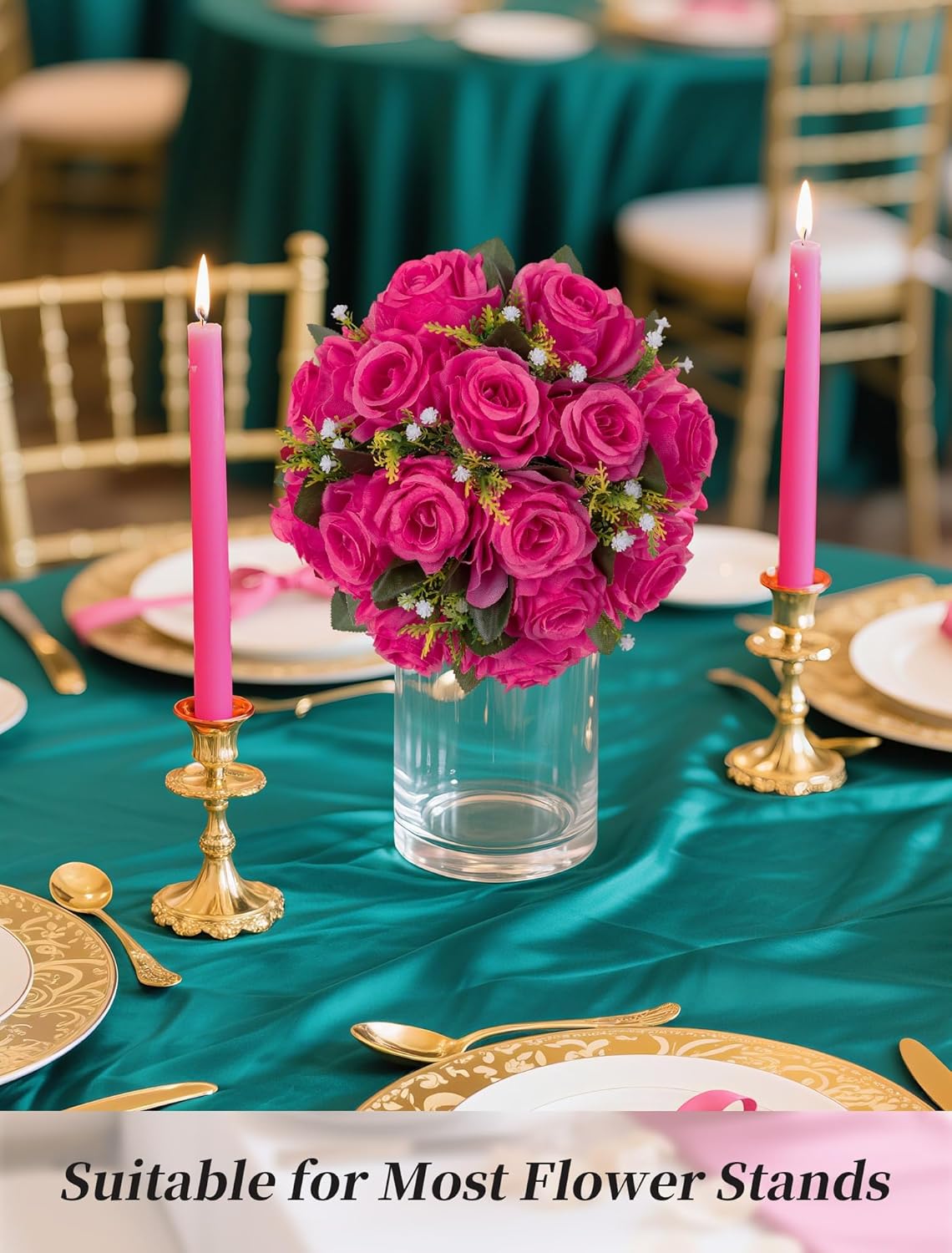 BLOSMON Hot Pink Flowers Artificial: 2 Pcs Fake Rose Balls Centerpiece for Wedding Table Decoration - Faux Silk Kissing Bouquet Floral Arrangement for Home Party Event Decor