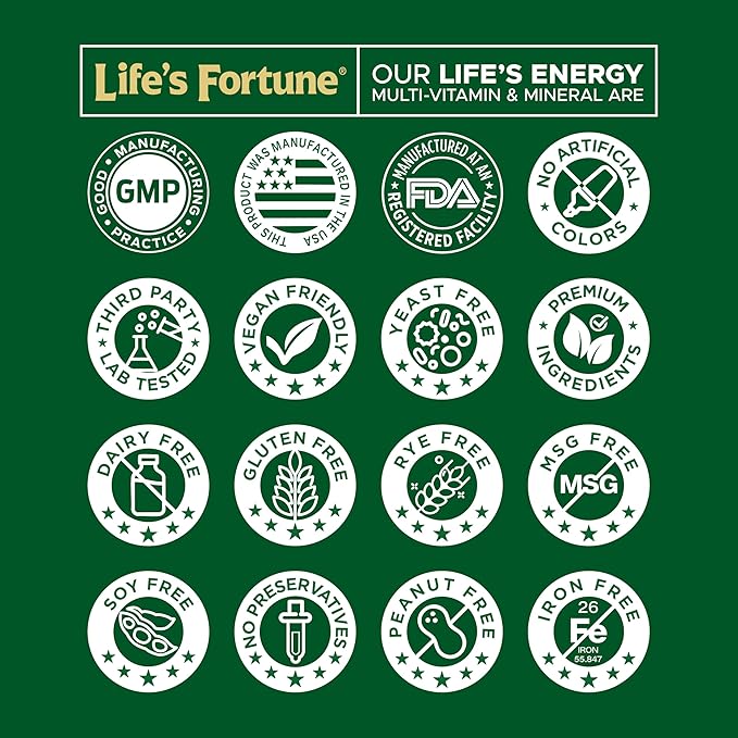 Life's Energy Advanced Daily Multivitamin for Men & Women, Energy & Immune Support Supplement with Super Greens - Antioxidants & Enzymes - Iron Free, Vegetarian, 120 Tablets by Life's Fortune