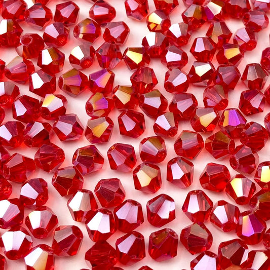 400pcs 4mm Bicone Crystal Glass Beads Loose Spacer Beads Faceted Craft Beads for Jewelry Making DIY Necklace Bracelet Earring Wind Chimes Suncatchers Ornamen(Red AB)