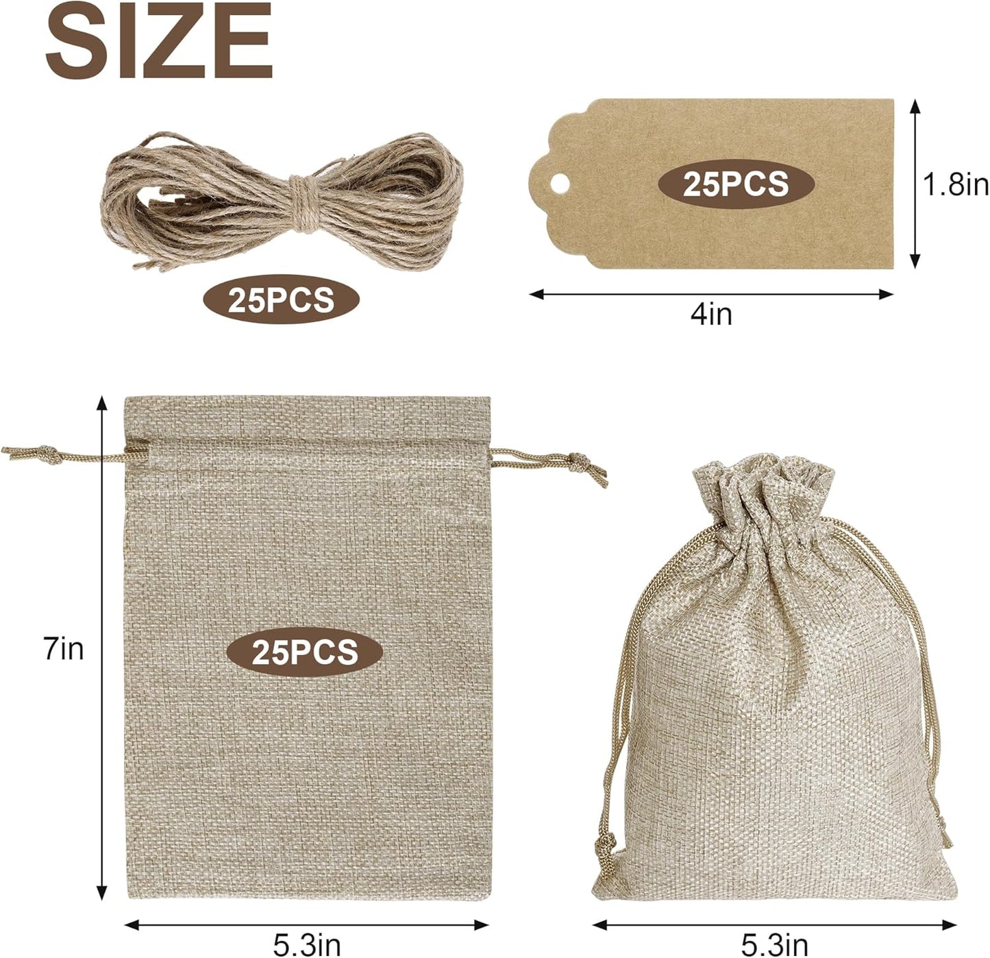 Yymobt 25PCS Burlap Bags with Drawstring, Reusable Burlap Favor Bag 5 x 7’’ Small Party Sacks for DIY Craft, Party, Christmas, Wedding, Festival Presents Bulk Bags