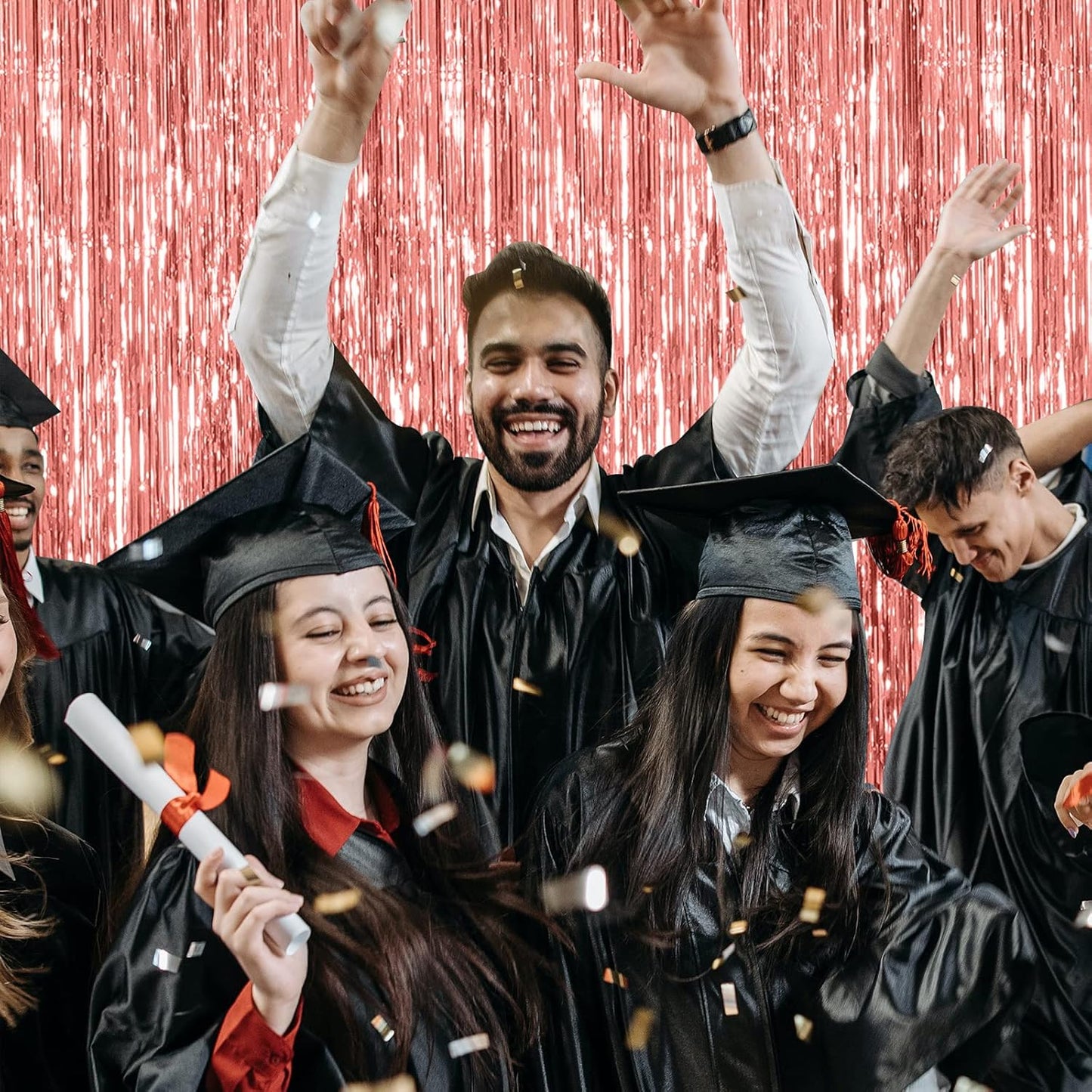 5 Pack Foil Curtain Backdrop Rose Gold Metallic Tinsel Foil Fringe Curtains Photo Booth Props for Birthday Wedding Engagement Baby Shower Bachelorette Christmas Holiday Celebration Party Decorations