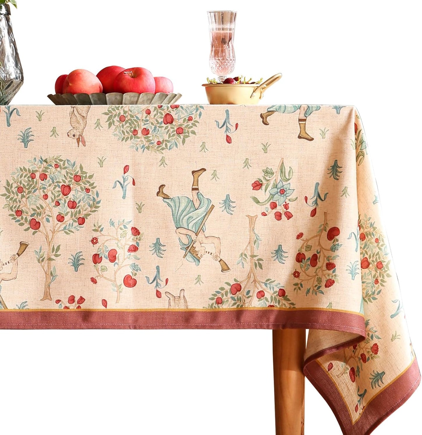 patdrea Designer Vintage Beige Rectangle Tablecloth,Italian Breathable Linen Trees Pattern Table Cloth,Decor Table Cover Cloth for Kitchen Dining,Christmas,Thanksgiving,55"x87"-Tatiana a