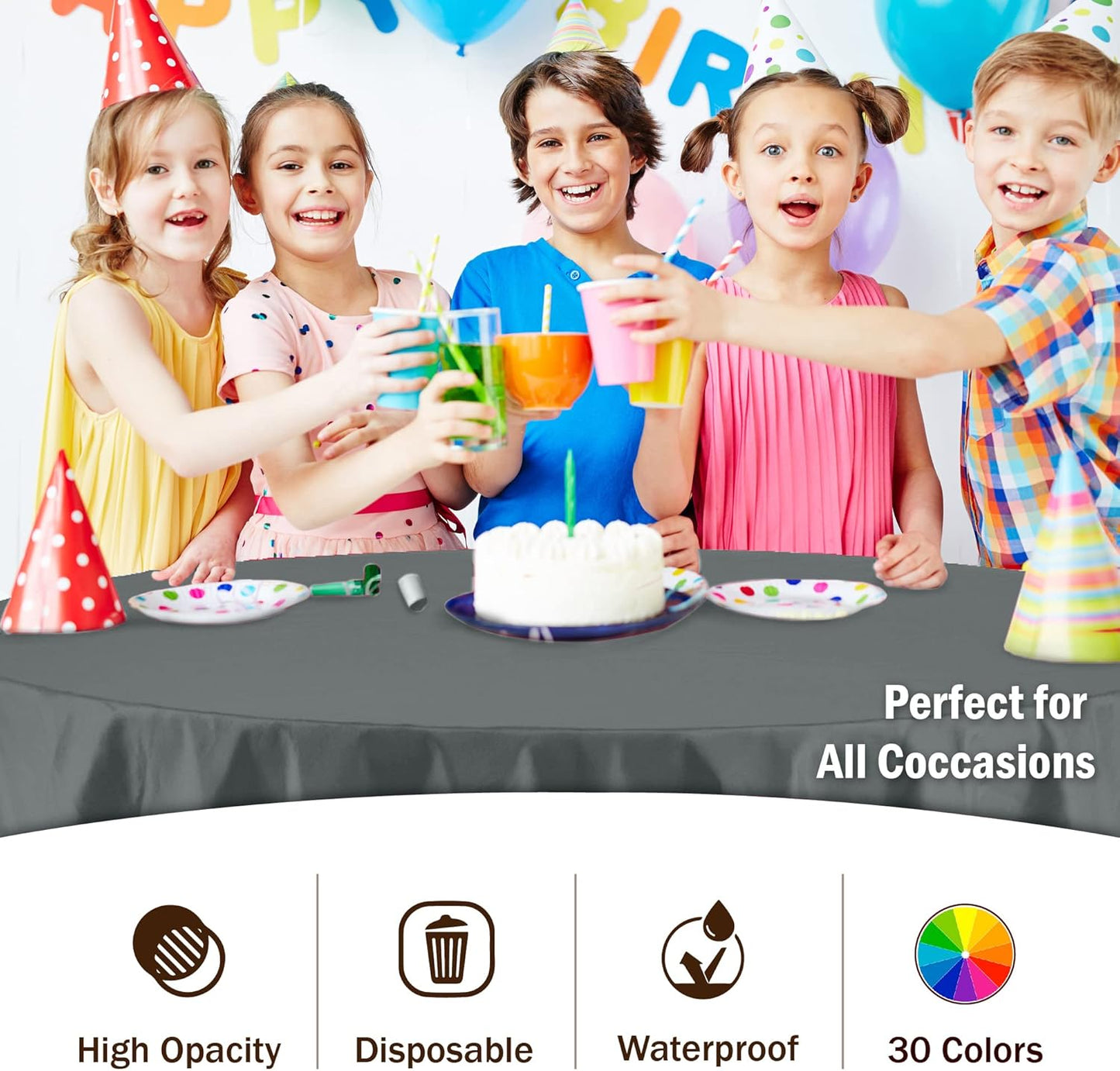 Party Solids 12-Pack Premium Plastic 84-Inch Round Tablecloth - Silver