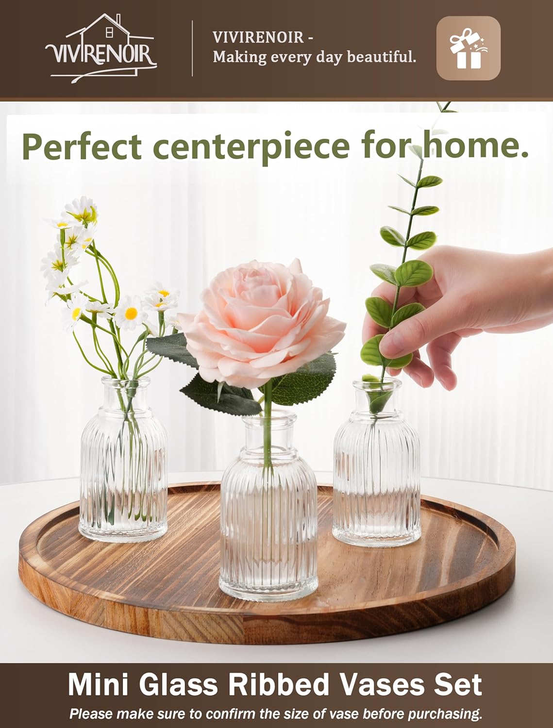 Glass Bud Vases Set of 24, Small Flower Vase in Bulk, Clear Mini Ribbed VaseS for Centerpieces, Modern Wedding Reception Table Decorations