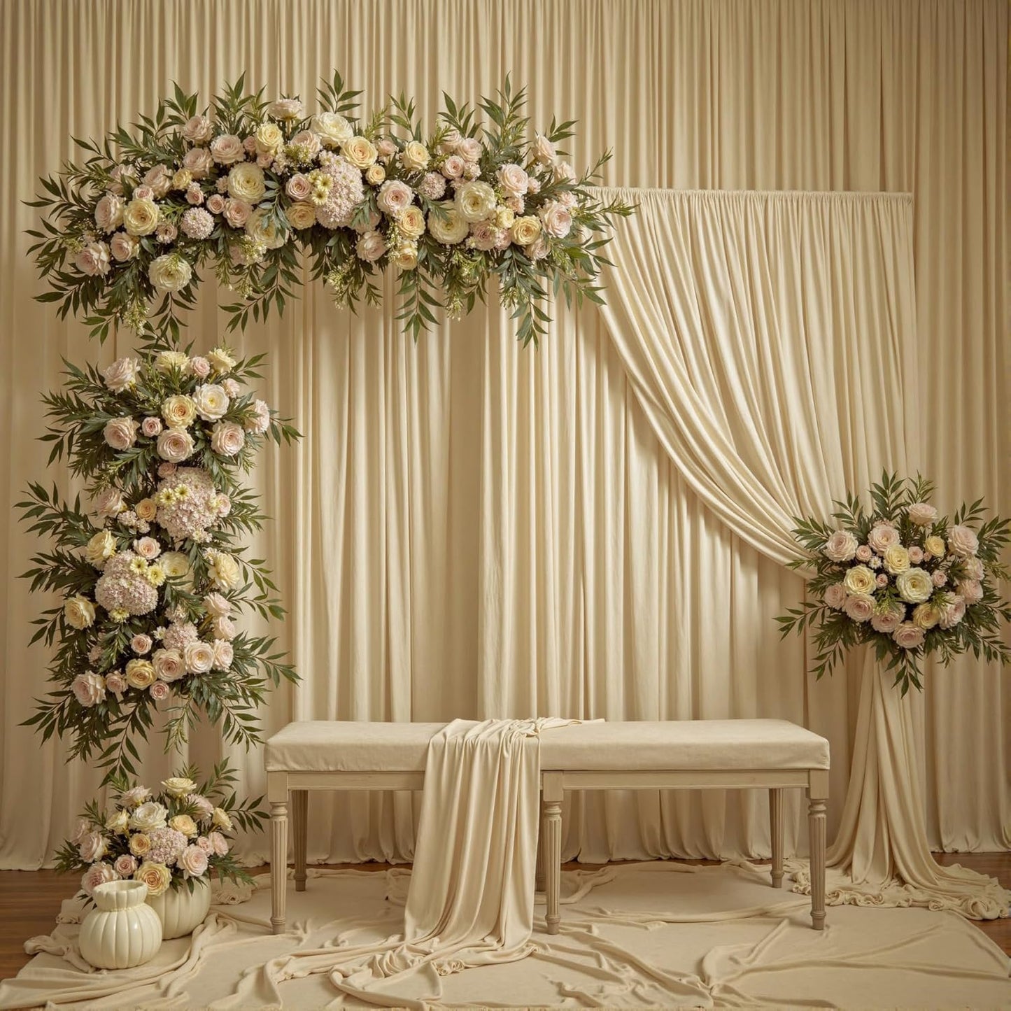10ftx12ft Wrinkle Free Beige Backdrop Curtain, 2 Panels 12FT Height Beige Wedding Backdrop Drapes, Silky Polyester Back Drop Cloth for Birthday Photography Background Party Backdrop Draping