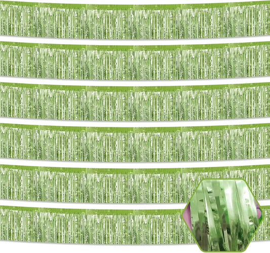 6 Pack 10 Feet Light Green Foil Fringe Garland Metallic Tinsel Streamers Banner Wall Hanging Curtain Backdrop for Parade Floats, Birthday, Graduate, Mother's Day, Wedding Party Decoration