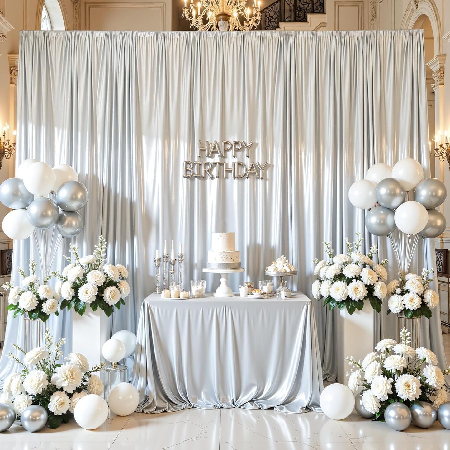 Silver Glitter Backdrop Curtain for Parties Wedding,10Ft x 10Ft Satin Shimmer Photo Backdrop,Non-Wrinkle Sparkle Drapes for Backdrop,Back Drop for Photography, Birthdays,Weddings,Prom