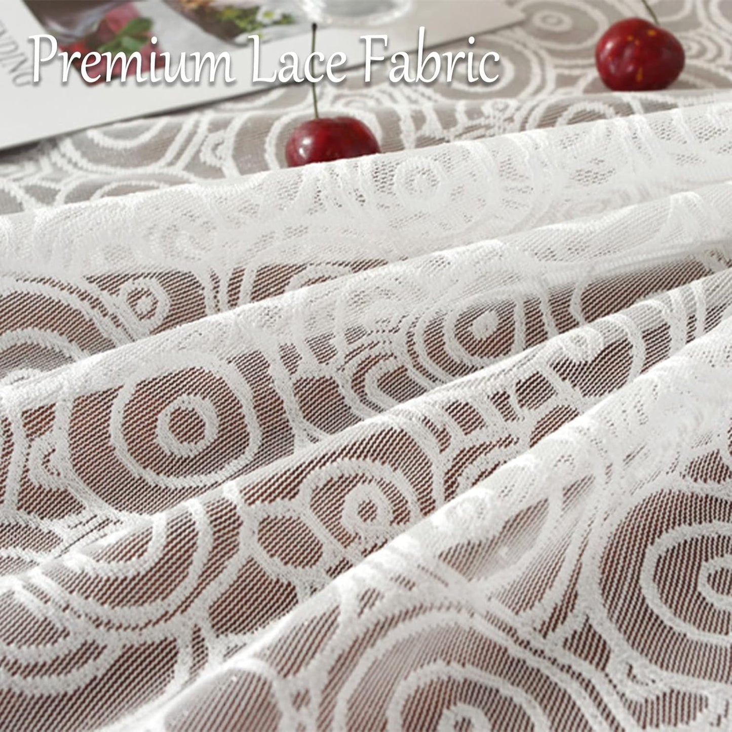 Jeloris Round Lace Tablecloth with Elegant Scalloped Bottom for Any Special Event Such as Wedding, Birthday Party, Baby Shower, Anniversary (48 inch, Style 7)