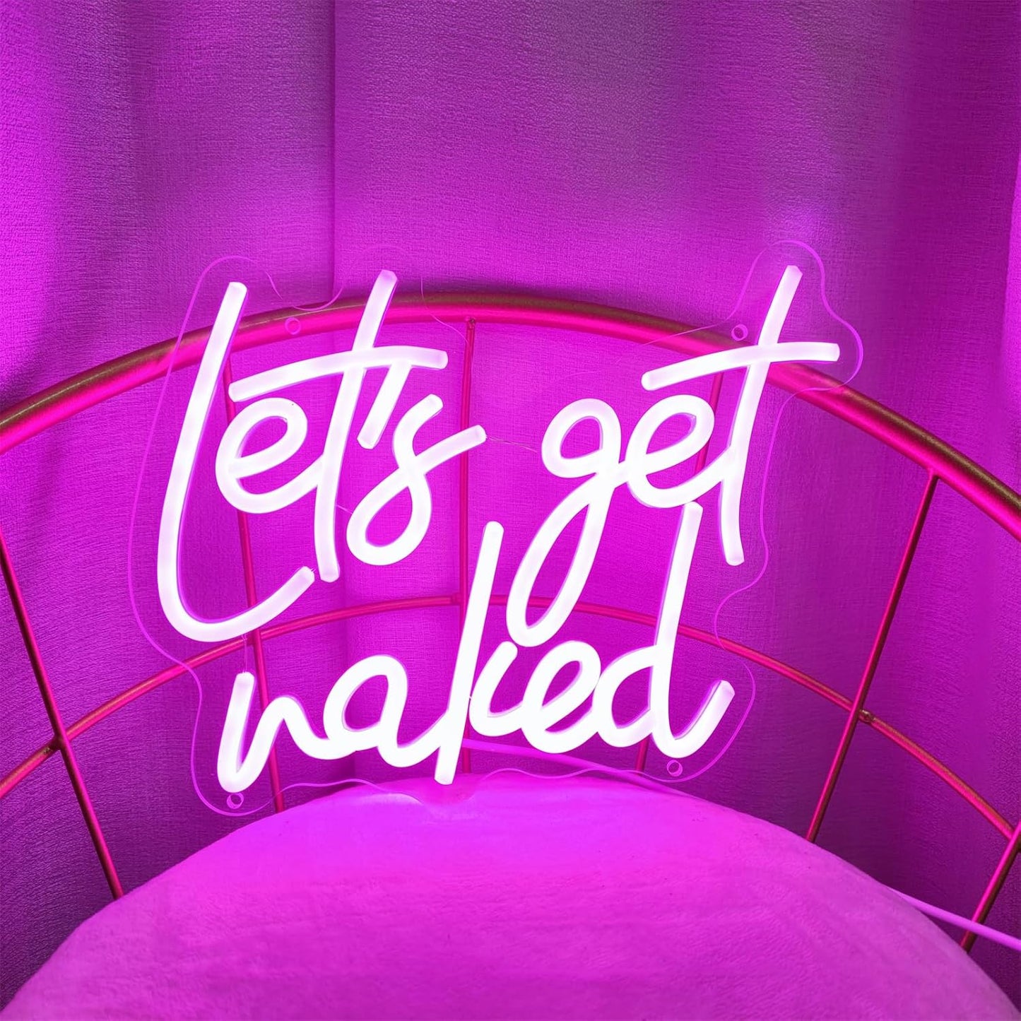 Lets Get Naked Neon Sign Let's Get Naked Neon Signs for Wall Decor, Led Light Sign for Girls Thanksgiving Bedroom Birthday Party Bar, 11.8" x 9.4"