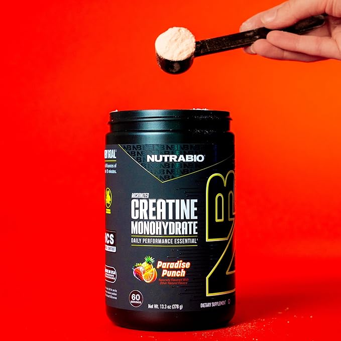 NutraBio Pure Micronized Creatine Monohydrate Powder Supplement,Paradise Punch Burst,(300g)-Supports Bulk Muscle Energy, Recovery, and Strength-HPLC Tested Creatine Powder Supplement for Men and Women
