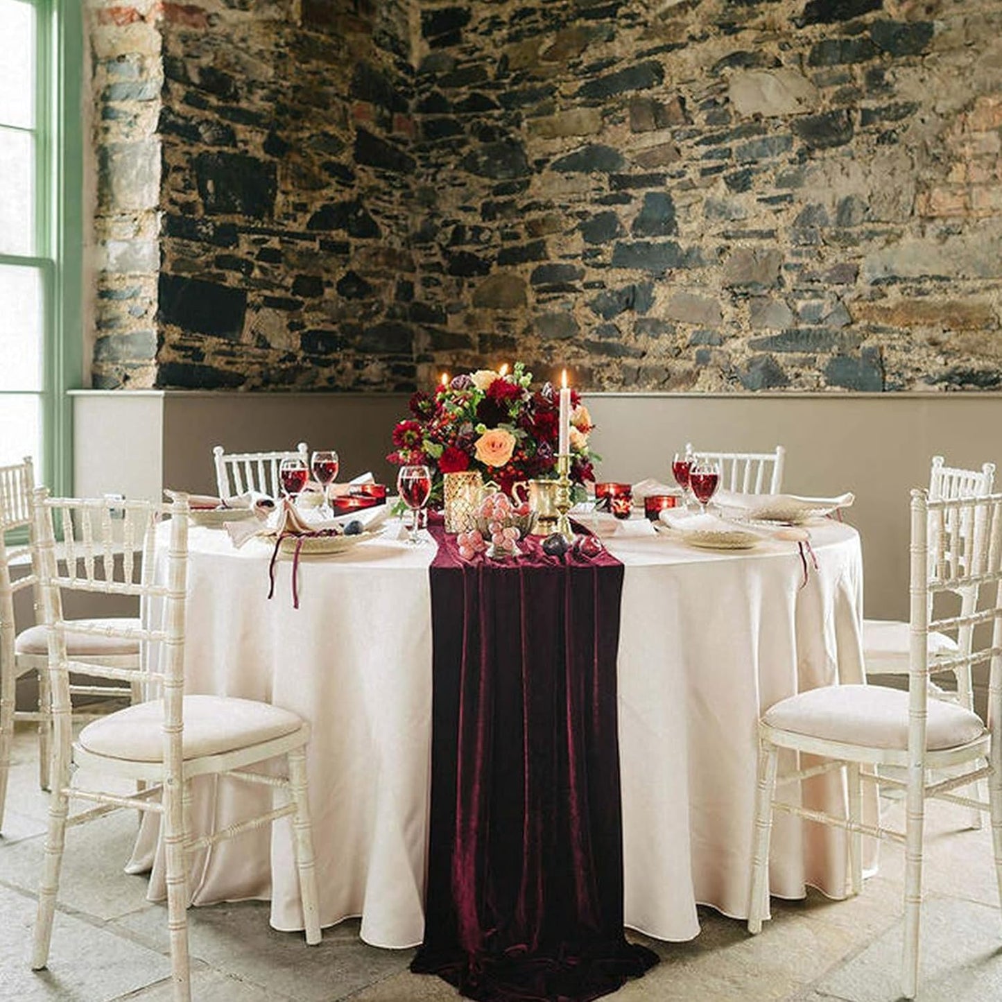Table Runner 20 x 120 Inches Long Burgundy Wedding Table Runners, Velvet Table Runner for Home Holiday Party Table Decorations 10ft