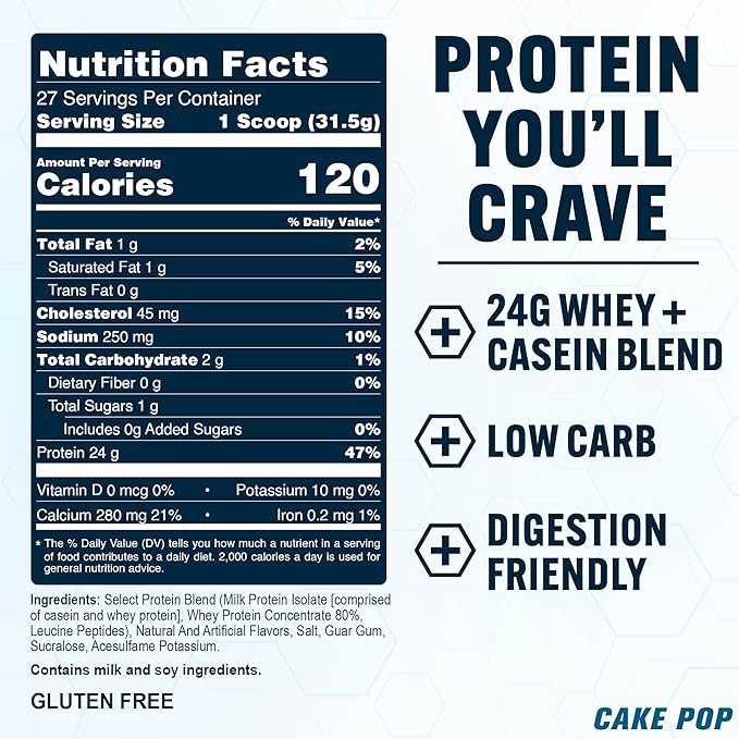 PEScience Select Protein Powder, Whey and Casein Blend, Clean Protein Powder for Women and Men, Low Calorie, Low Carb, Keto Friendly, Gluten Free, Cake Pop, 27 Servings
