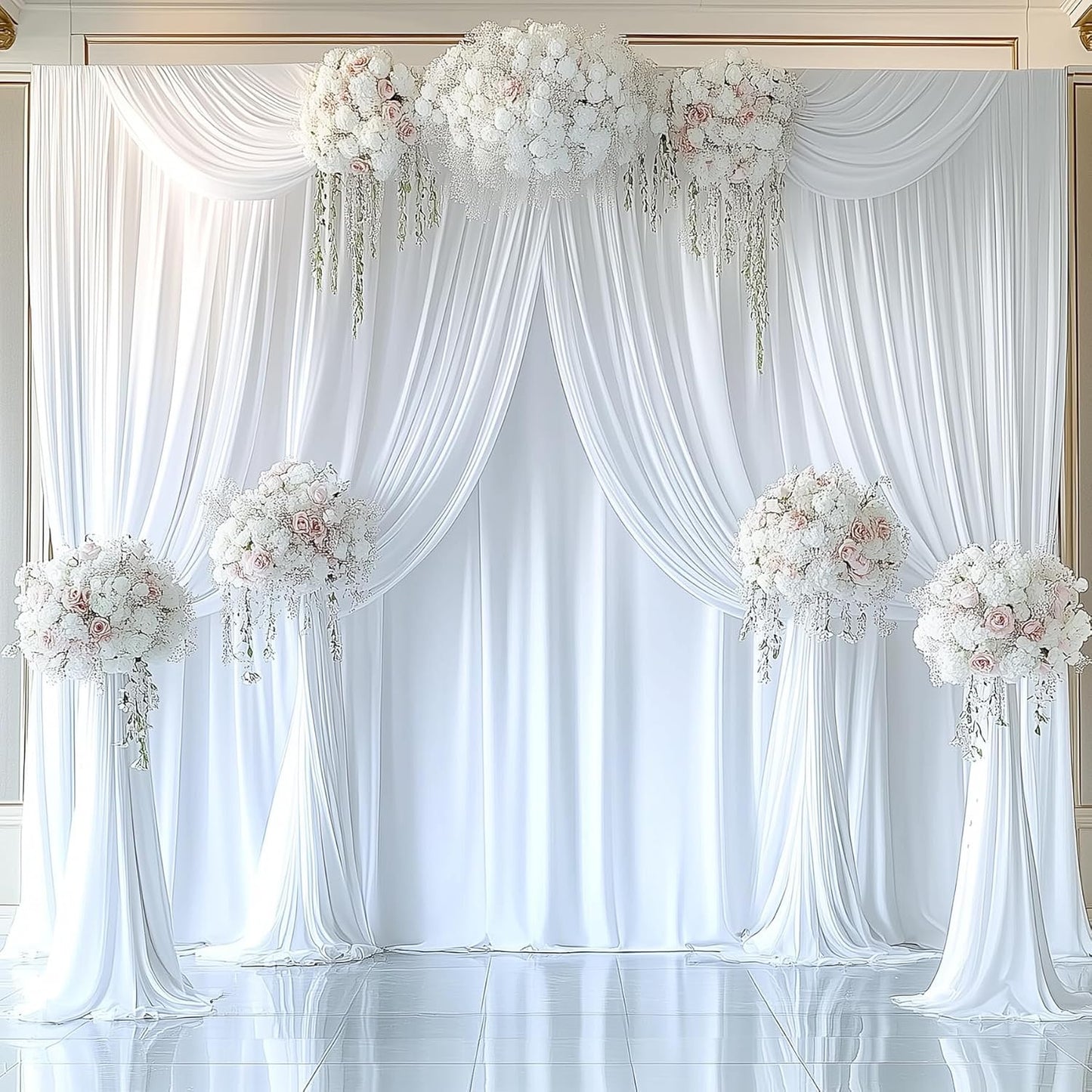30ftx15ft Wrinkle Free White Backdrop Curtain, 6 Panels 15FT Height White Wedding Backdrop Drapes, Silky Polyester Back Drop Cloth for Birthday Photography Background Party Backdrop Draping
