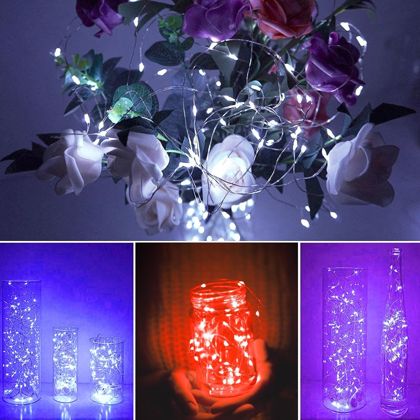 24 Pack LED Fairy Lights Battery Operated 7Ft 20Led Warm White Mini String Lights Waterproof Christmas Lights for Mason Jars Bedroom DIY Party Wedding Multi-Colored