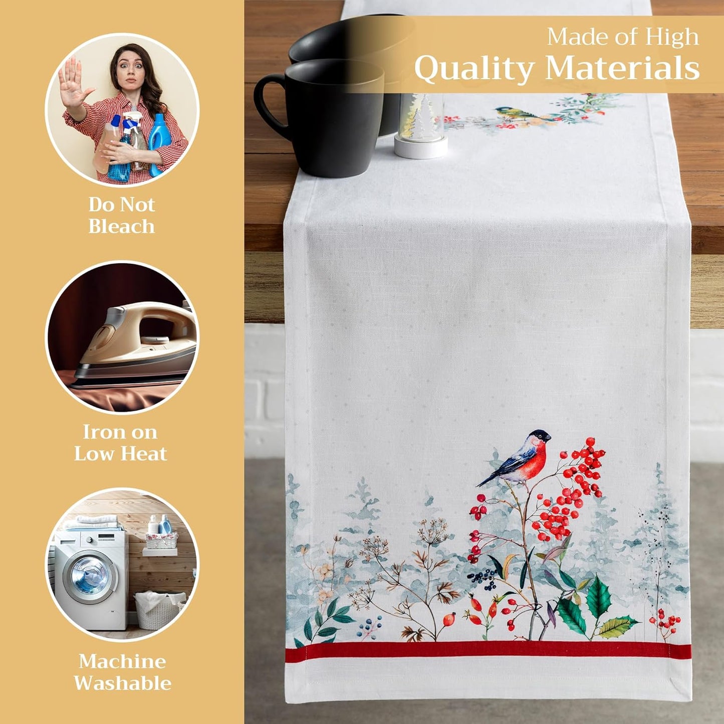 Maison d' Hermine Table Runner 100% Cotton Single Layer Table Runners 108 inches Long for Thanksgiving Christmas Decorations Home Kitchen Dining Party Wedding (Morzine, 14.5" x 108")