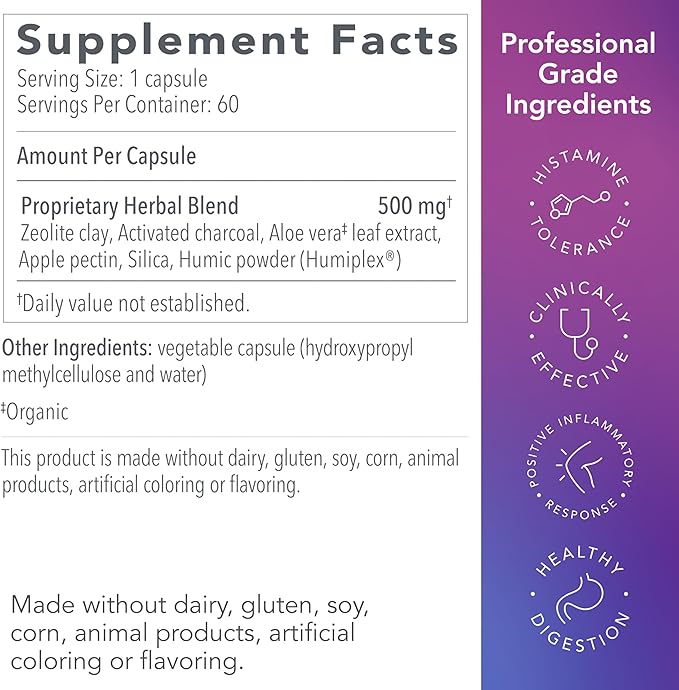Biocidin G.I. Detox+ Activated Charcoal Binder & Zeolite Detox Supplements with Silica - Helps Bind & Clear Toxins - Supports Full Body Cleansing and May Reduce Bloating (60 Capsules)