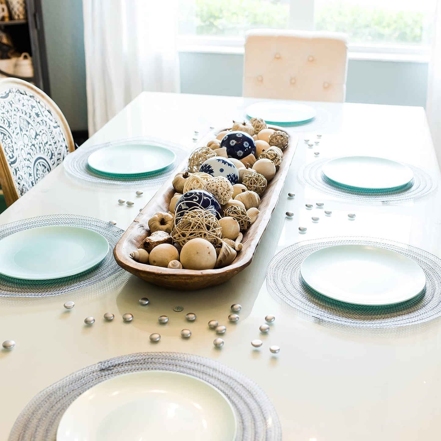 Galashield Flat Glass Marbles for Vases Silver Glass Gems Beads Pebbles Vase Filler (5 LBS, Approx. 540 PCS)