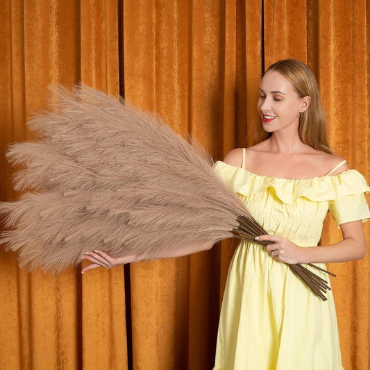 EVODIS Pampas Grass Decor Tall, 43"/110cm Faux Pampas Grass 6 Stems Large Pompass Grass Branches Tall Bulk Boho Flower Arrangement for Home Room Wedding Party Decor (Taupe)