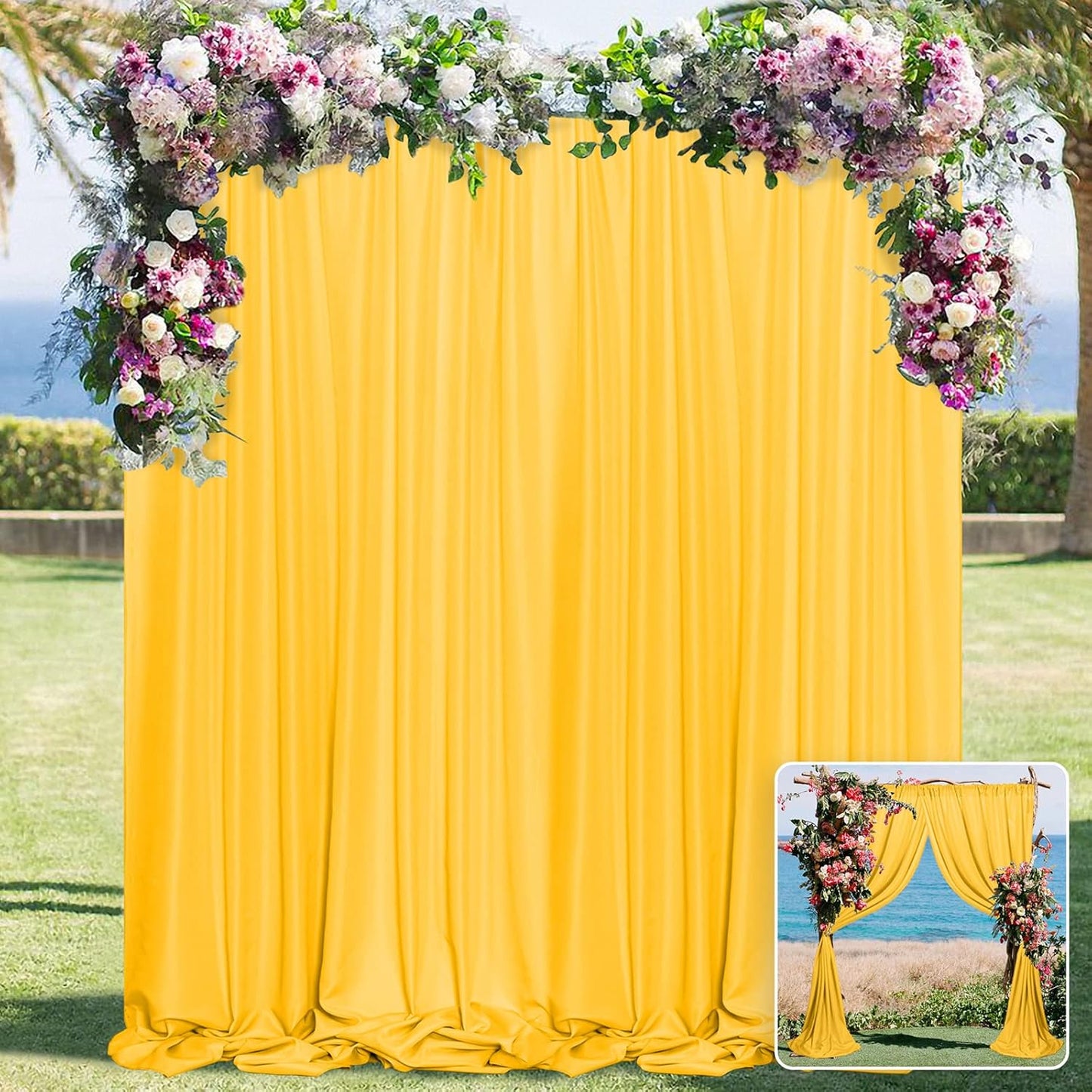 Yellow Backdrop Curtain for Parties Rod Pocket Yellow Curtains Photography Backdrop Drapes Privacy Fabric Spring Decoration for Birthday Party Wedding Baby Shower Home Decor, 5ft x 10ft, 2 Panels