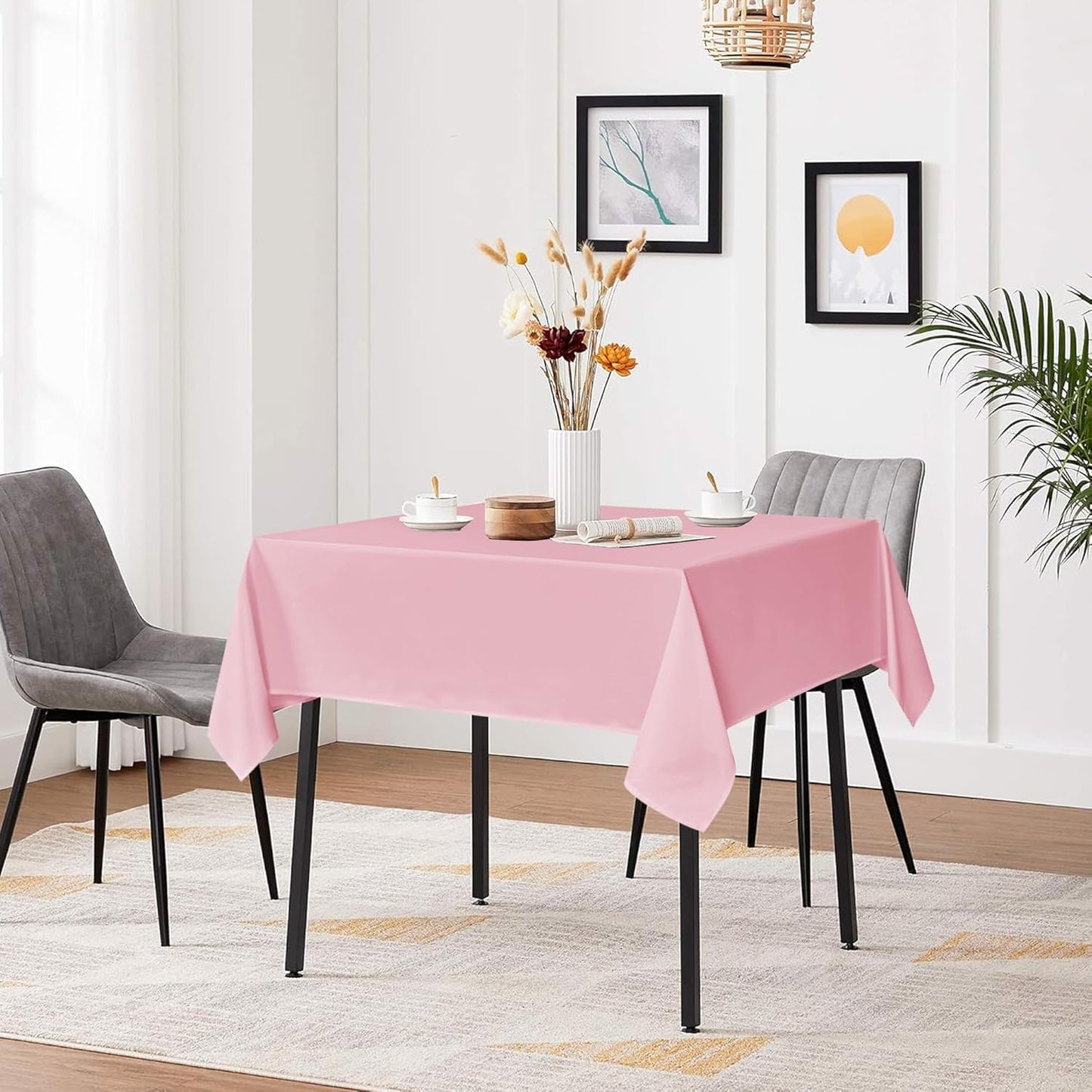sancua Square Tablecloths 70x70 Inch, 2 Pack - Pink Fabric Table Cloth for Square or Round Tables, Washable Polyester Table Cover for Outdoor Party, Birthday, Decorative Display Tables