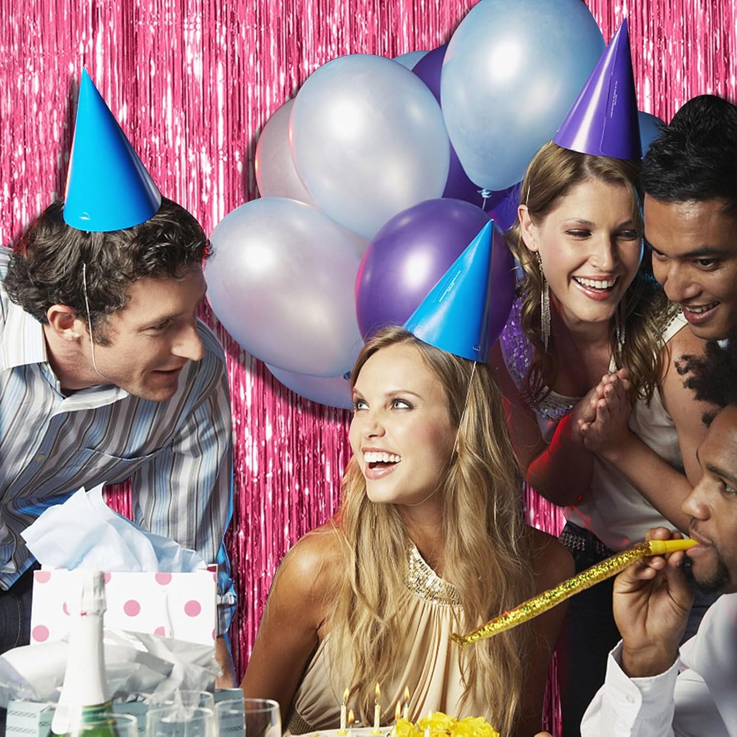 5 Pack Pink Tinsel Curtain Party Backdrop Foil Fringe Birthday Photo Booth Streamer Backdrop Theme Decorations