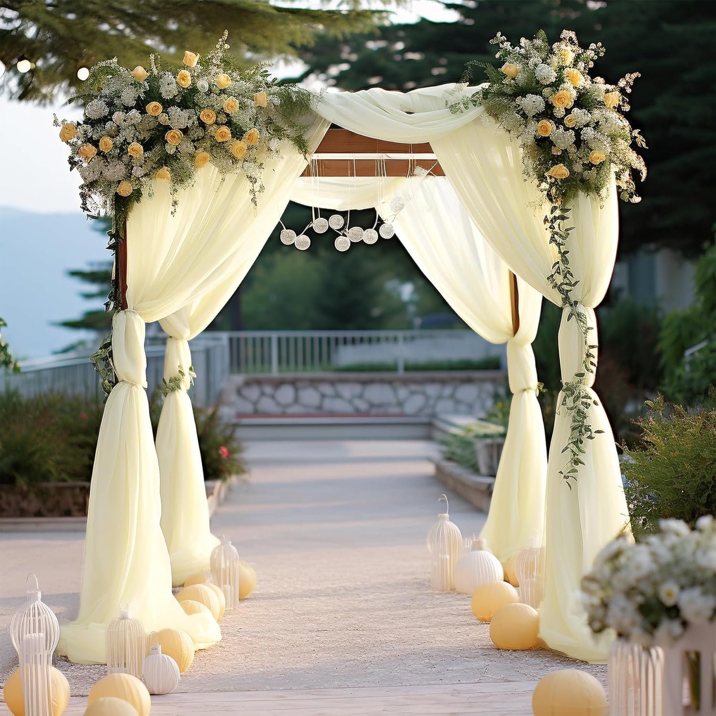 Wedding Arch Draping Fabric Beige Arch Drapes Sheer Backdrop Curtain for Ceremony Photo Wedding Decor 19Ft Length x 28" Width 6 Panel