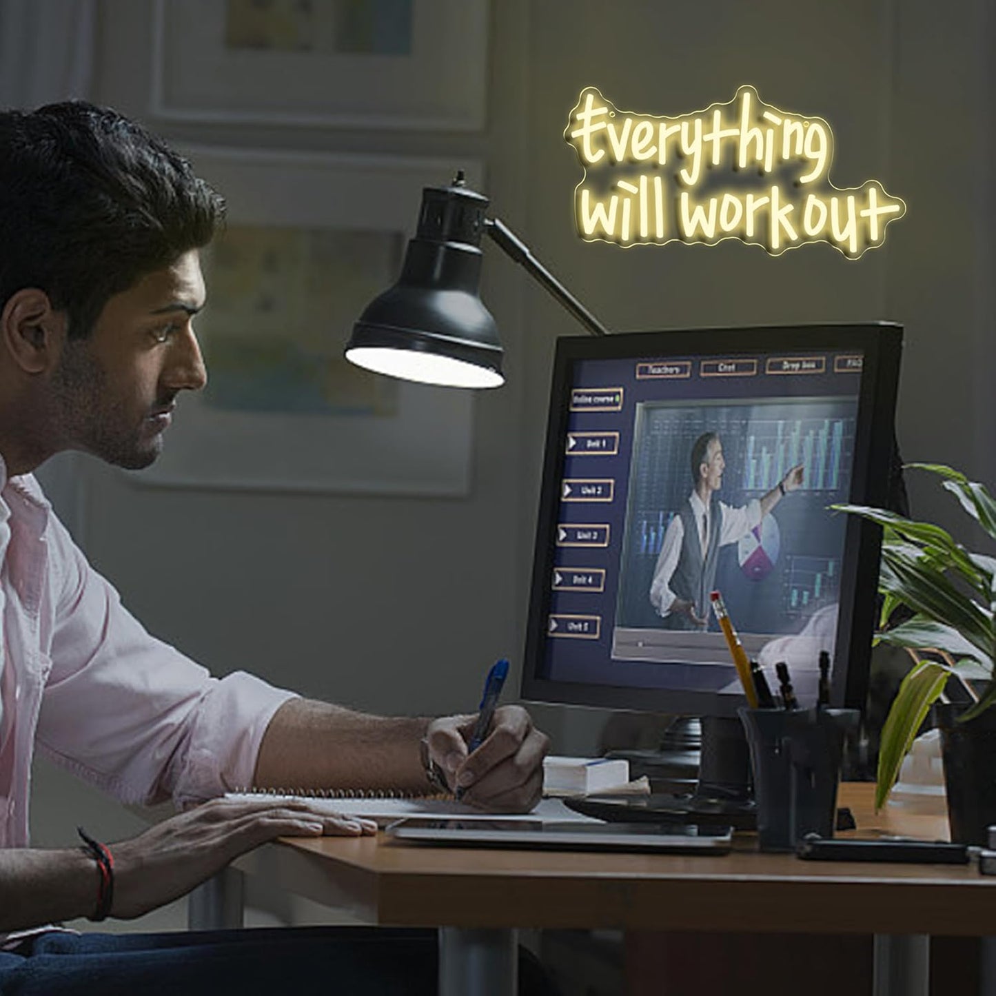 Everything Will Work Out Neon Sign,Inspirational Letter Neon Light Positive Affirmation Light up Sign for Office Bookstore Classroom(16.54 * 8.27In)