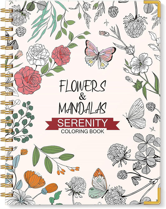 Adult Coloring Book for Women-Hardcover Spiral Bound Coloring Books for Adults Relaxation 8.5 * 11, 30 Flowers & Mandalas Pattern, Anxiety, Stress Relief & Relaxation Gifts for Women, 120GSM Paper