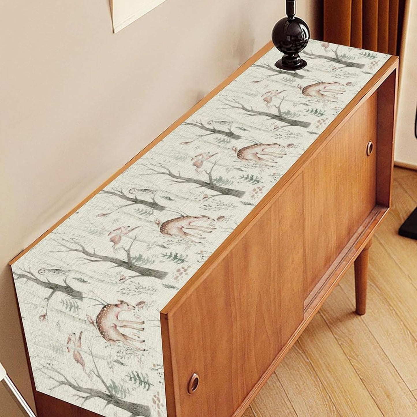 Rustic Woodland Table Runner, Farmhouse Forest Animals Country Lodge Wild Hunt Deer Fox Table Center Decor for Home Kitchen Dining Patio Holiday Party Indoor Outdoor Table Decorations, 13"x72" Inch