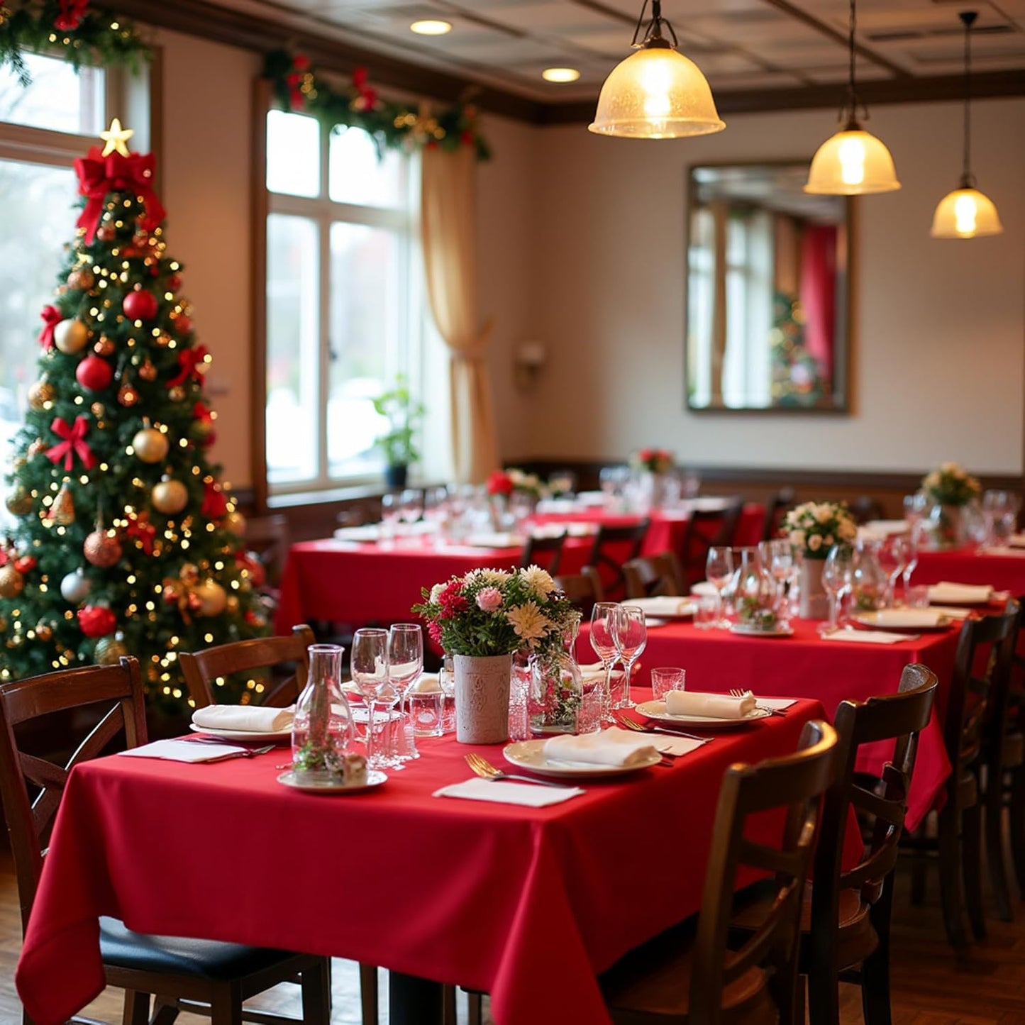 sancua Christmas Red Square Tablecloths 54x54 Inch, 2 Pack - Fabric Table Cloth for Square or Round Tables, Washable Polyester Table Cover for Dinner, Holiday Party, Decorative Display Tables
