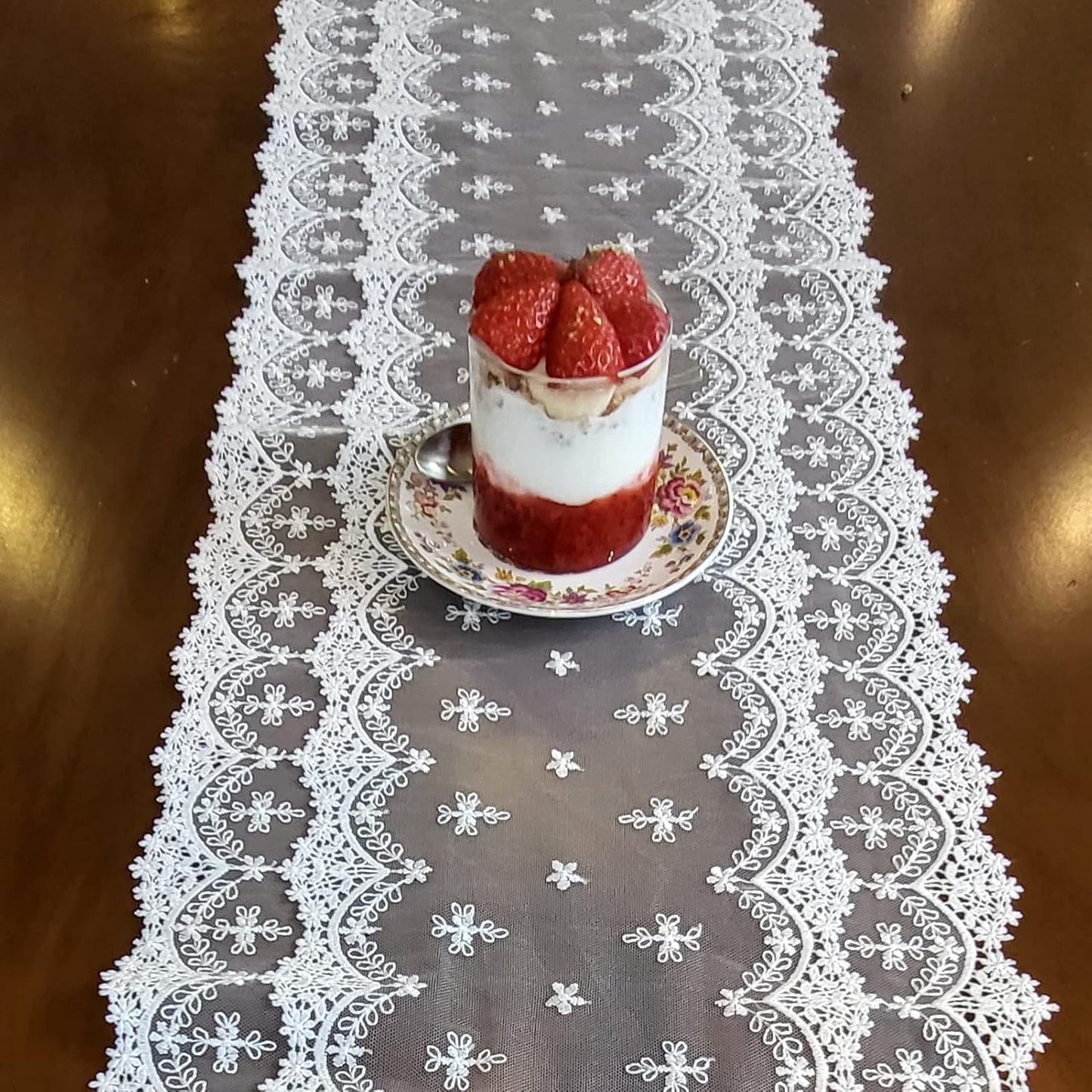 Inicia Table Lace Runner 12×70 inch Embroidered for Holiday Wedding Picnic Daily Dinner Tables White Decor (Polyester, 12"×70" (31cm×180cm))