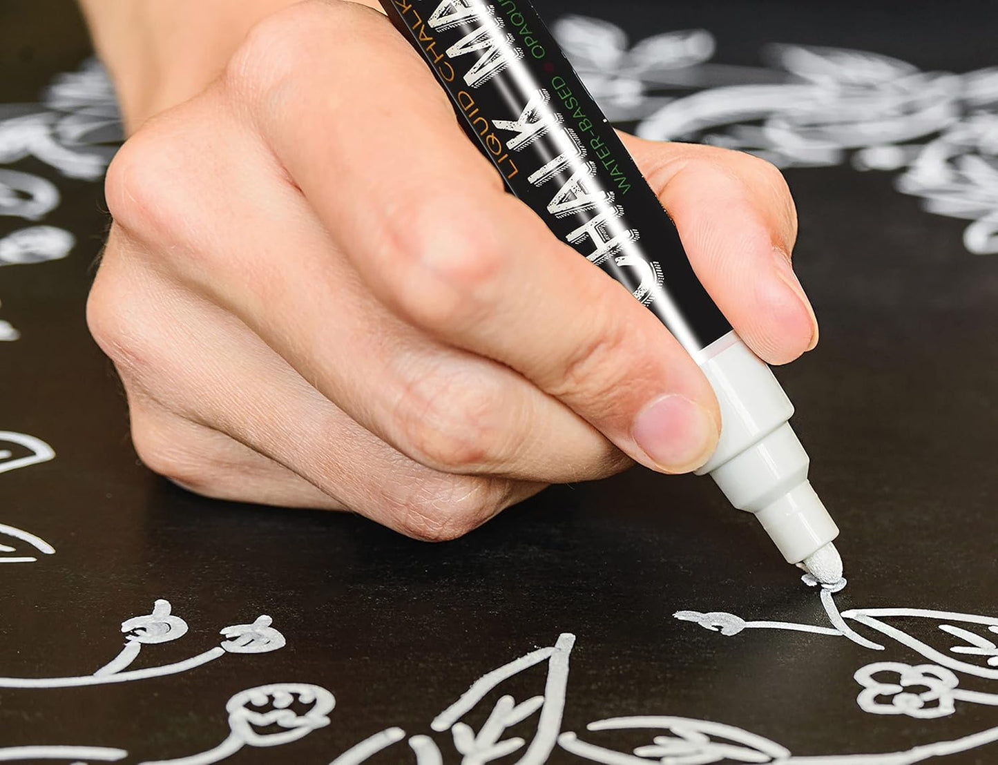 Framed Tabletop Chalkboard Sign, 9.5" x 14", Rustic Wood Frame, Small Magnetic Chalkboard with Built-in Ledge, Folding Stand, & One White Chalk Marker, by Better Office Products (Solid Black)