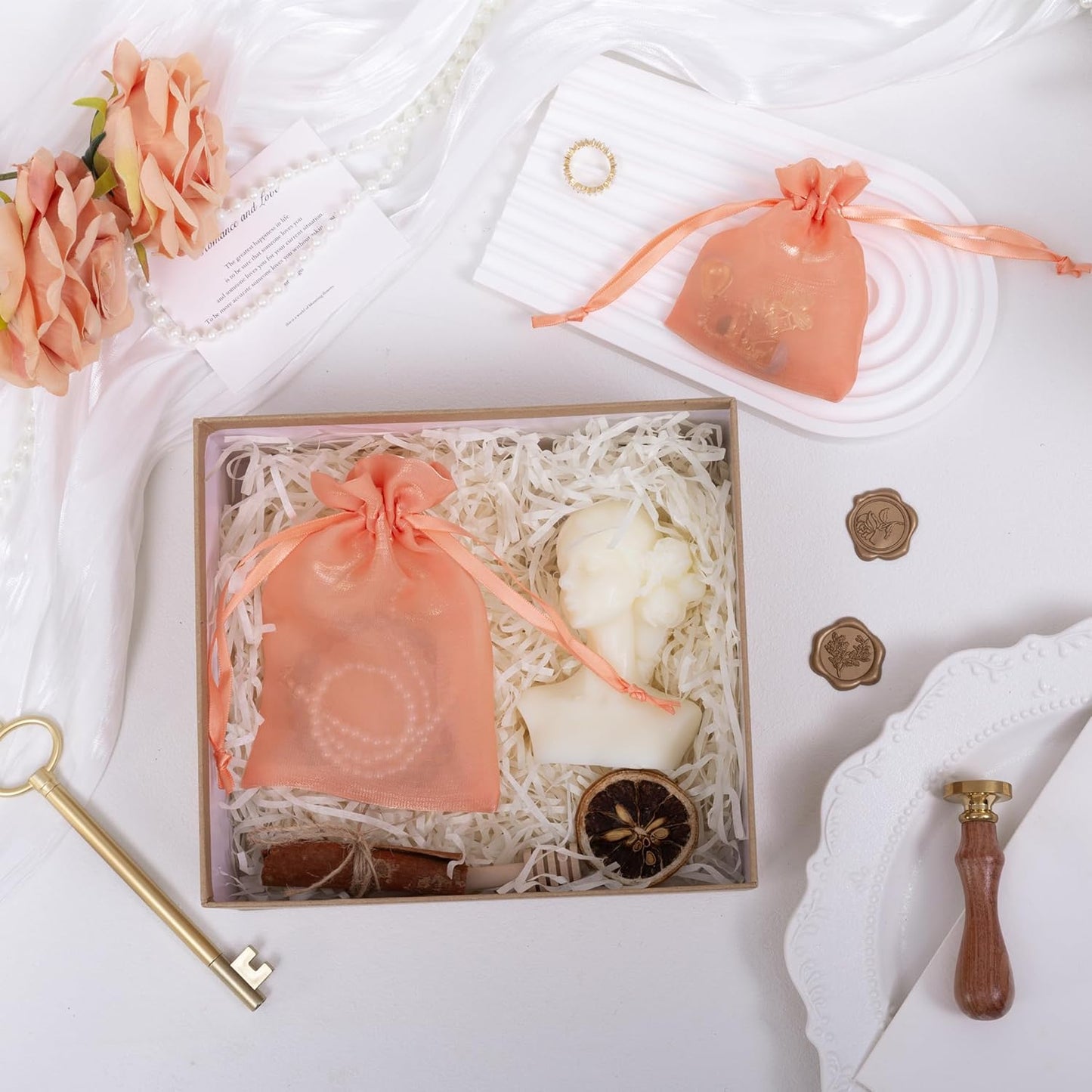 QIANF 20 Pcs Orange Small Organza Bags 4X6 inch for Wedding Favors with Drawstring, Mini Mesh Gift Bags Jewelry Pouch for Candy Bridal Shower Party Favor Baby Shower Christmas