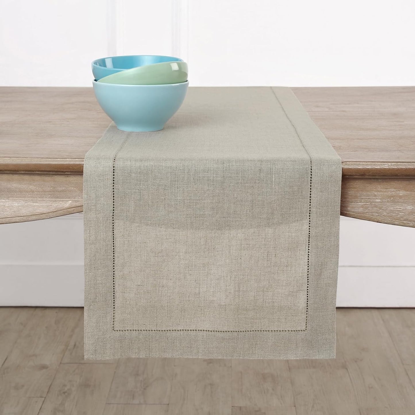 Solino Home Linen Natural Table Runner 48 Inches - Classic Hemstitch, 100% Pure Linen Coffee Table Runner 14 x 48 Inch Ideal for Dresser Tables - Fall, Halloween, Thanksgiving, Christmas, Holiday