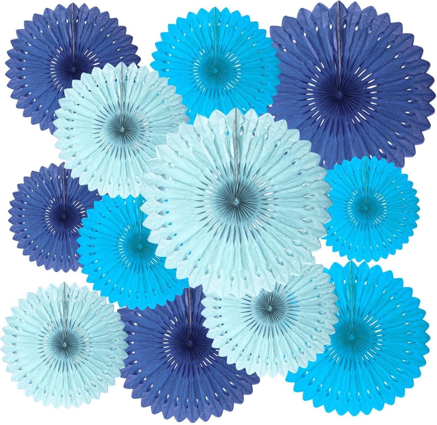 18 Pcs Blue Set Hanging Paper Fan, Hanging Honeycomb Round Paper Fans for Weddings, Birthdays, Baby Showers, Classroom, Events Ceiling Party Supplies Decorations