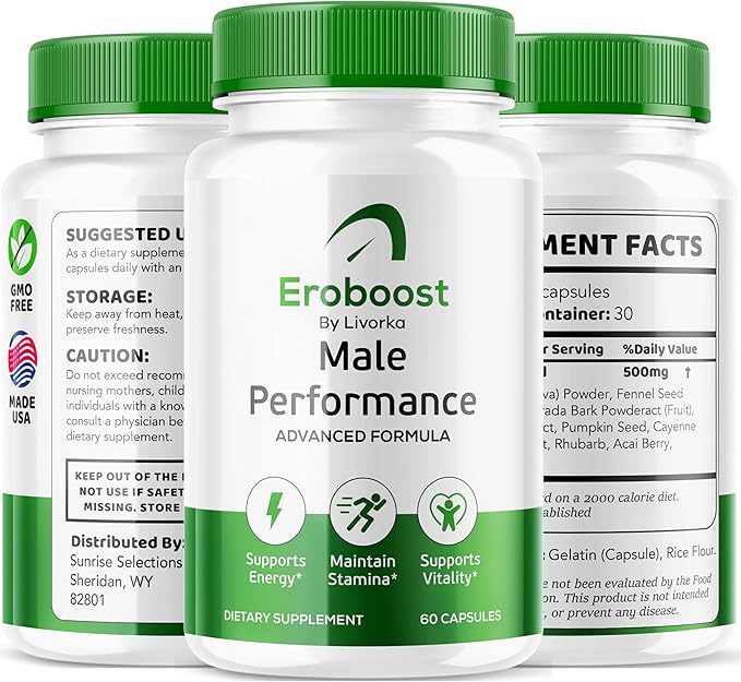 Eroboost Supplement for Men – Male Performance Advanced Formula, 120 Capsules for 2 Month, Pack of 2