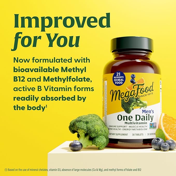 MegaFood One Daily Mens Multivitamins - Multivitamin for Men - Vitamin C, Vitamin D3 & Vitamin B12 - Muscle, Energy Metabolism & Immune Support - Vegetarian, Gluten Free - 60 Tablets, 60 Servings