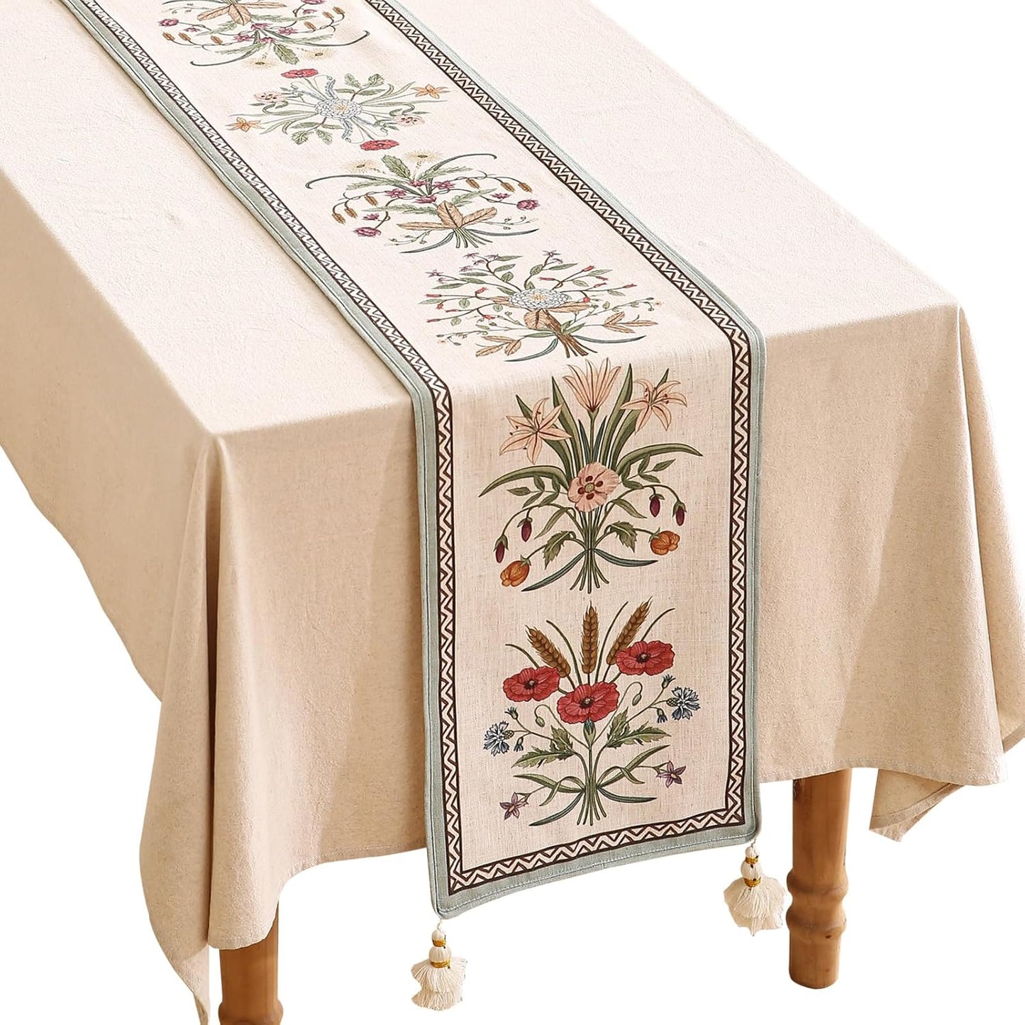 ISAENNE Designer French Country Linen Table Runner 71 Inches Long,Elegant Colorful Floral Pattern Table Runners for Dining Tables,Thanksgiving,Christmas,Kitchen Decor,12"*71"-Serenity F