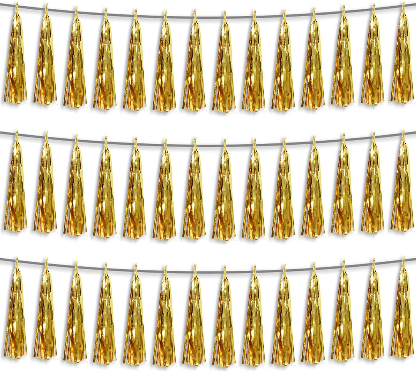 3P Gold Foil Fringe Metallic Tassel Streamers Banner Tassel Garland for Parade Floats, Bachelorette, Wedding, Birthday, Halloween, Christmas, Bridal/Baby Shower Party Decorations
